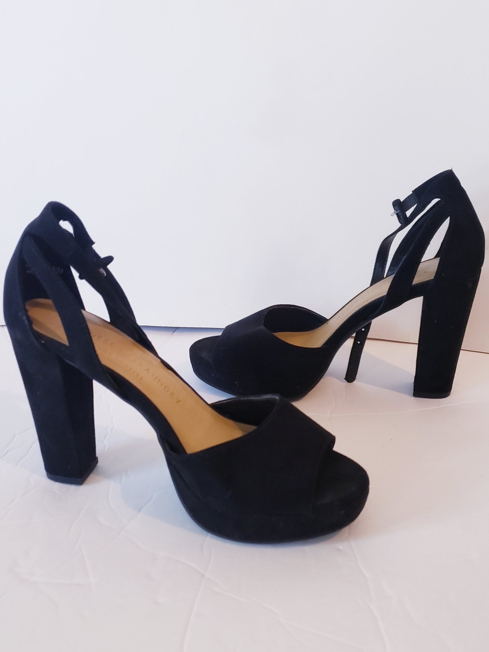 Black Suede Platform Block Heels - Women